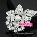 fashion pearl flower and leaf rhinestone initial brooches